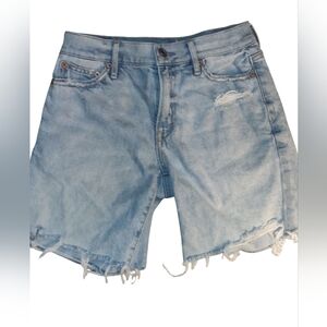 American Eagle Women's Light Blue Distressed Denim Bermuda Jean Shorts Size 000